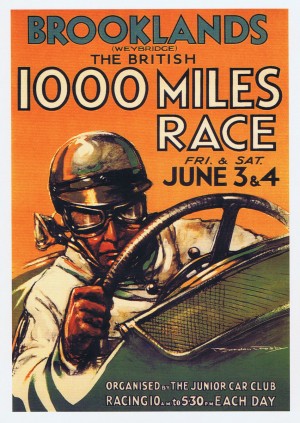 Vintage poster in 1930 for Brooklands The British 1000 Miles Race